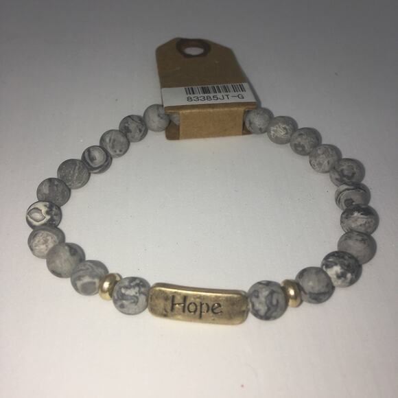 Etched "Hope" Inspirational Beaded Bracelet Stretch - Jet - Picture 6 of 8